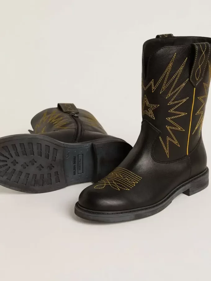 Botas Wish Teen de piel negra con bordado de estrella amarilla