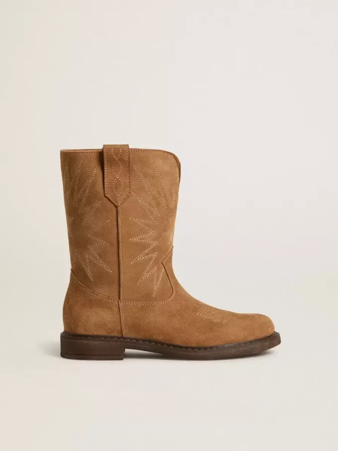 Botas Wish Young en ante camel con bordado de estrellas Botas Wish Young en ante camel con bordado de estrellas