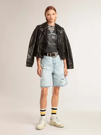 Bermudas de mujer en denim con efecto desgastado