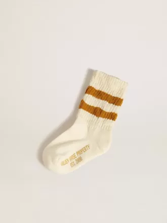 Calcetines blancos para niños con rayas color tabaco