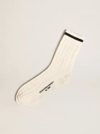 Calcetines largos acanalados en blanco vintage con raya negra