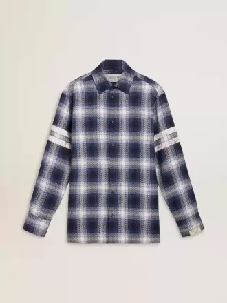 Camisa azul de cuadros 3D para hombre con estampado en la espalda