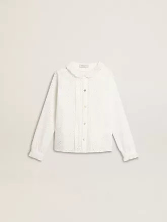 Camisa blanca de algodón con bordado inglés para niña