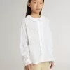 Camisa blanca de algodón con bordado inglés para niña Camisa blanca de algodón con bordado inglés para niña