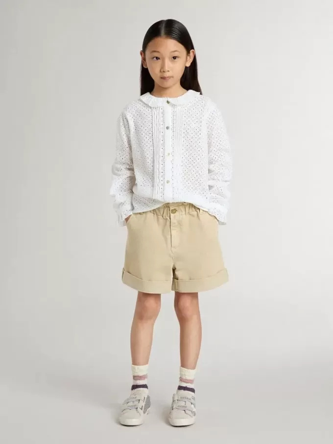 Camisa blanca de algodón con bordado inglés para niña Camisa blanca de algodón con bordado inglés para niña