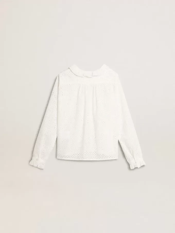 Camisa blanca de algodón con bordado inglés para niña Camisa blanca de algodón con bordado inglés para niña