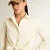 Camisa de algodón color crema para mujer con bordado floral