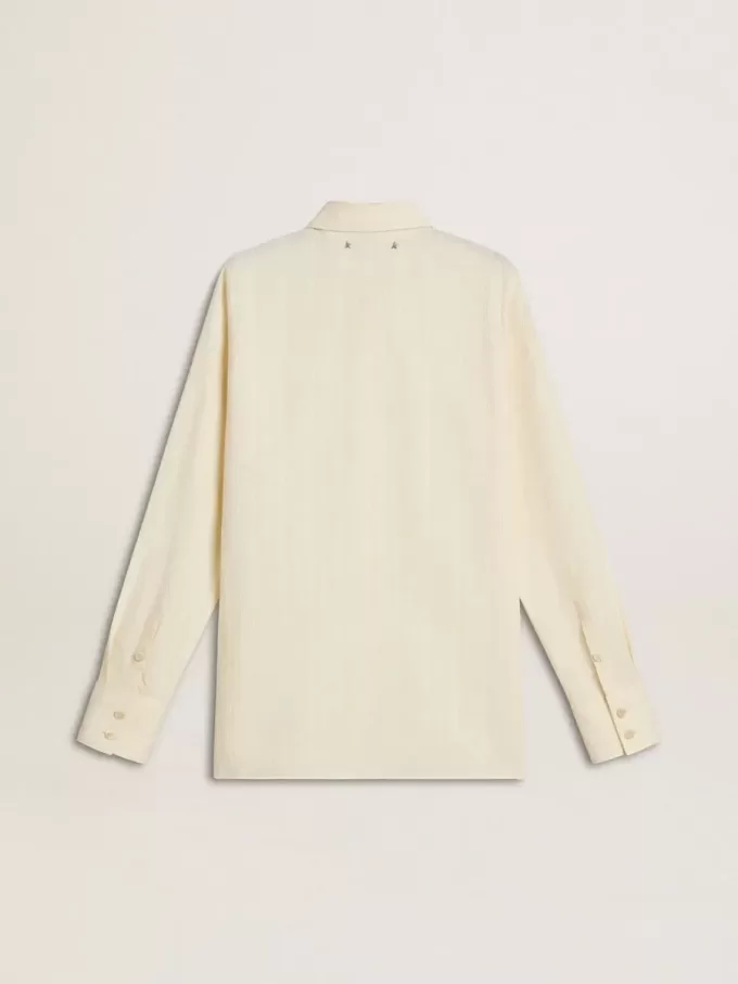 Camisa de algodón color crema para mujer con bordado floral