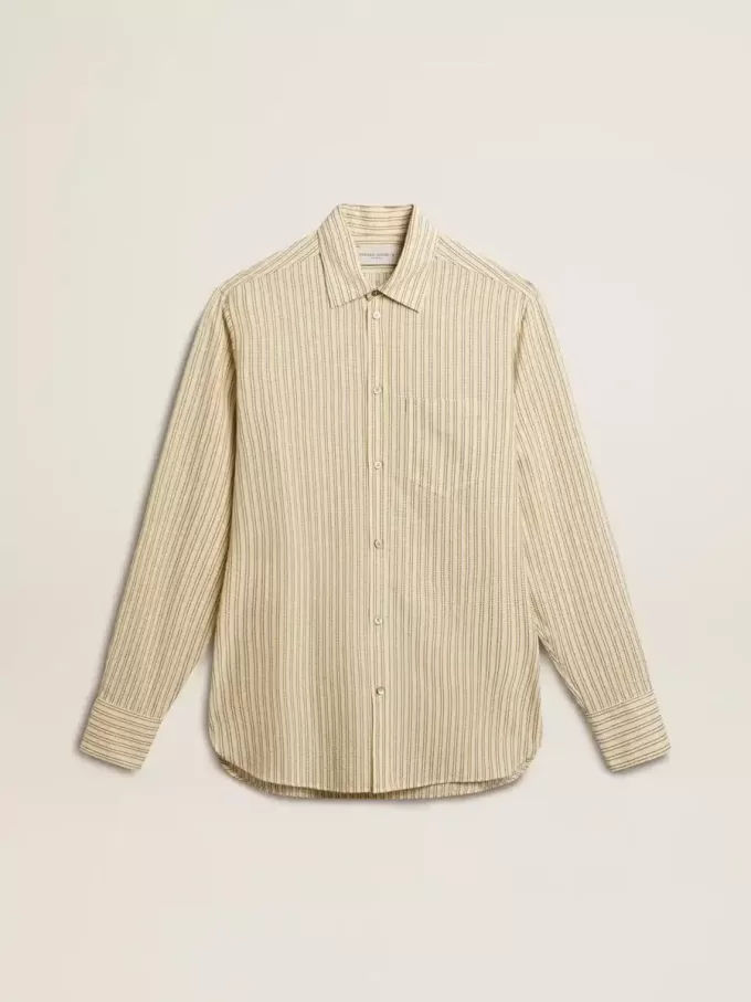 Camisa de algodón crudo para hombre con rayas negras estrechas