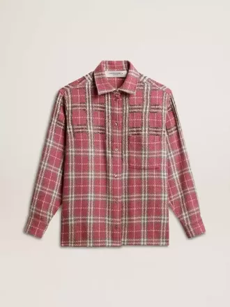 Camisa de corte recto con bordado de cuadros en rosa, arena y gris
