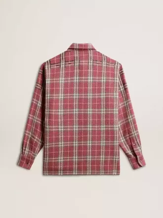 Camisa de corte recto con bordado de cuadros en rosa, arena y gris