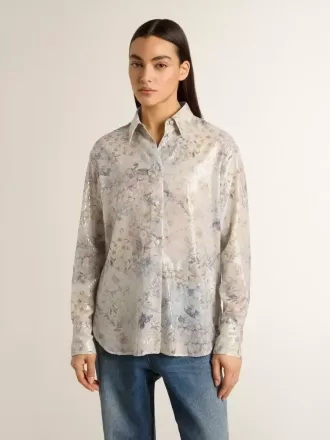 Camisa de mujer con estampado floral multicolor de lentejuelas