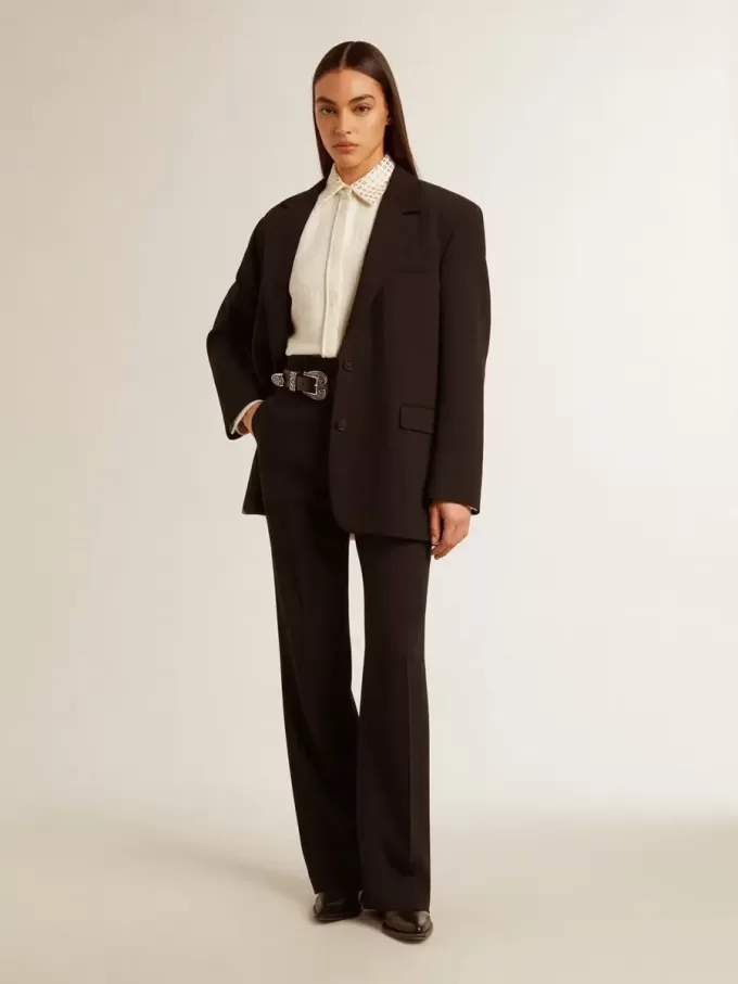 Camisa de mujer de mezcla de viscosa y algodón con cuello adornado con cristales