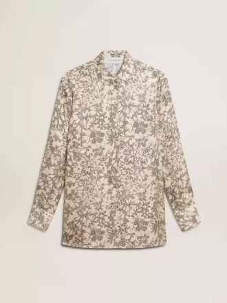 Camisa de pijama de mujer en mezcla de seda con estampado floral