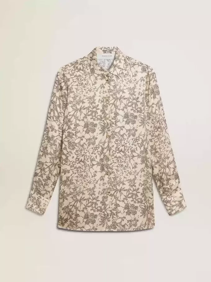 Camisa de pijama de mujer en mezcla de seda con estampado floral Camisa de pijama de mujer en mezcla de seda con estampado floral