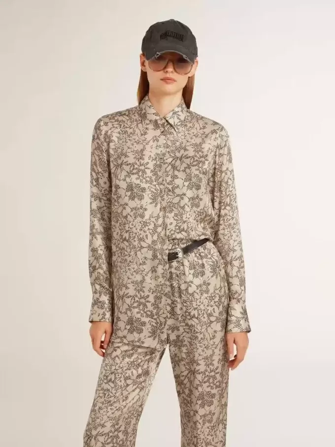 Camisa de pijama de mujer en mezcla de seda con estampado floral Camisa de pijama de mujer en mezcla de seda con estampado floral