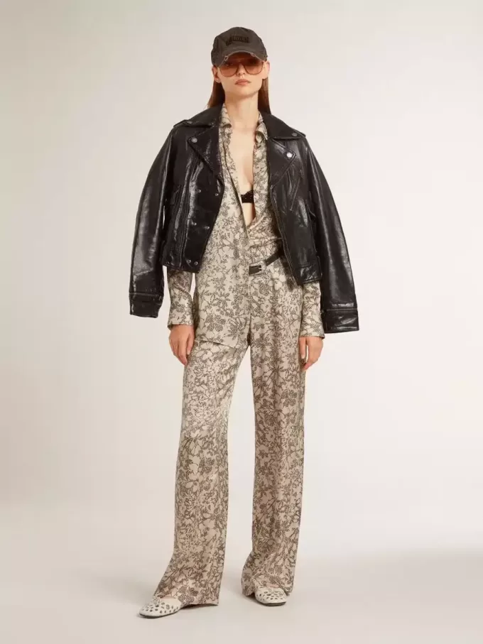 Camisa de pijama de mujer en mezcla de seda con estampado floral Camisa de pijama de mujer en mezcla de seda con estampado floral