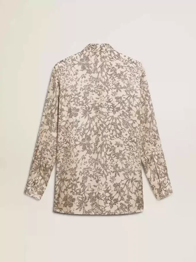 Camisa de pijama de mujer en mezcla de seda con estampado floral Camisa de pijama de mujer en mezcla de seda con estampado floral