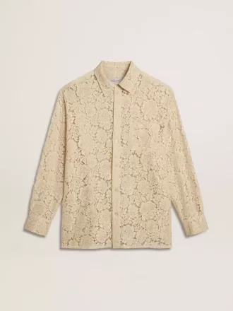 Camisa oversize de encaje transparente color crema