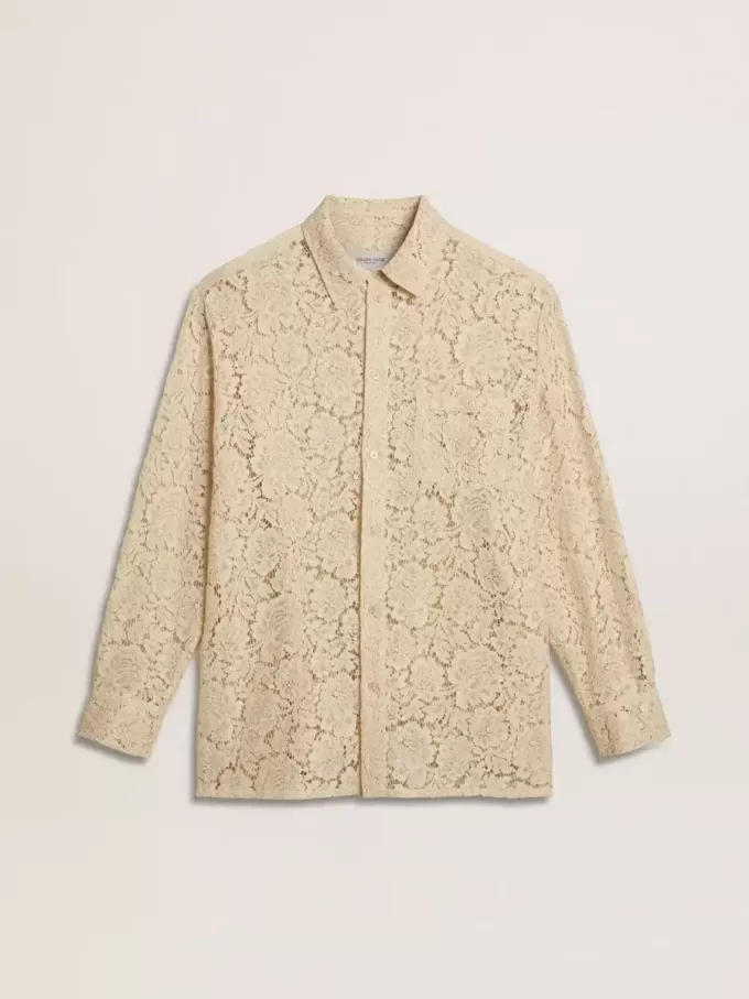 Camisa oversize de encaje transparente color crema