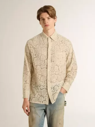 Camisa oversize de encaje transparente color crema