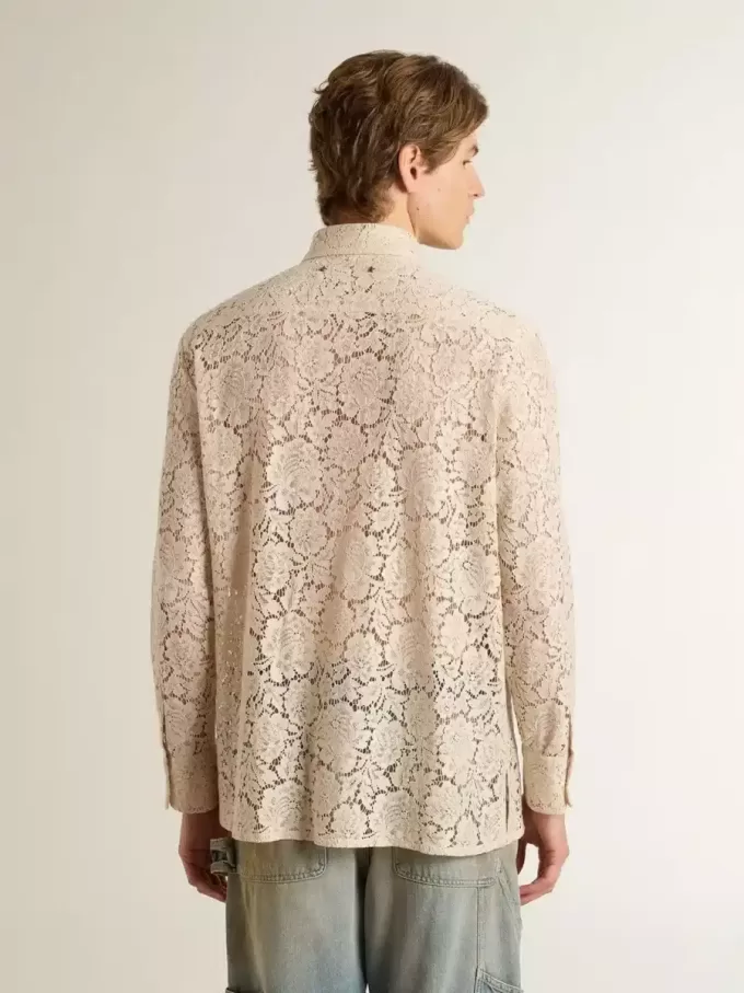 Camisa oversize de encaje transparente color crema