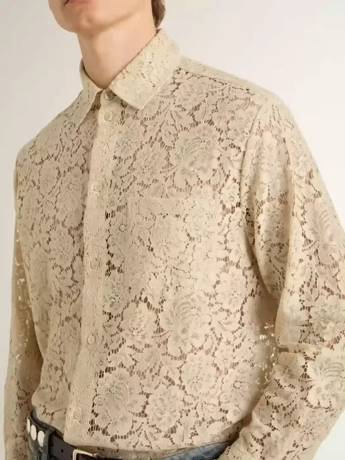 Camisa oversize de encaje transparente color crema