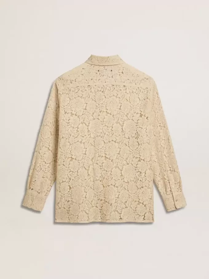 Camisa oversize de encaje transparente color crema