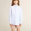 Camisa para niño de algodón a rayas azul claro y blanco con logotipo bordado