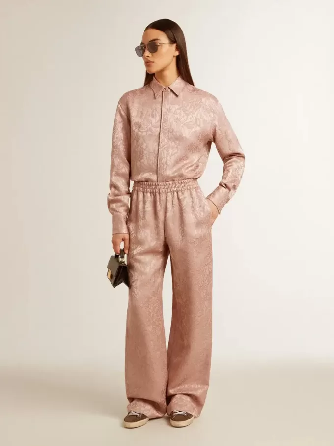 Camisa rosa de viscosa para mujer con estampado floral Camisa rosa de viscosa para mujer con estampado floral