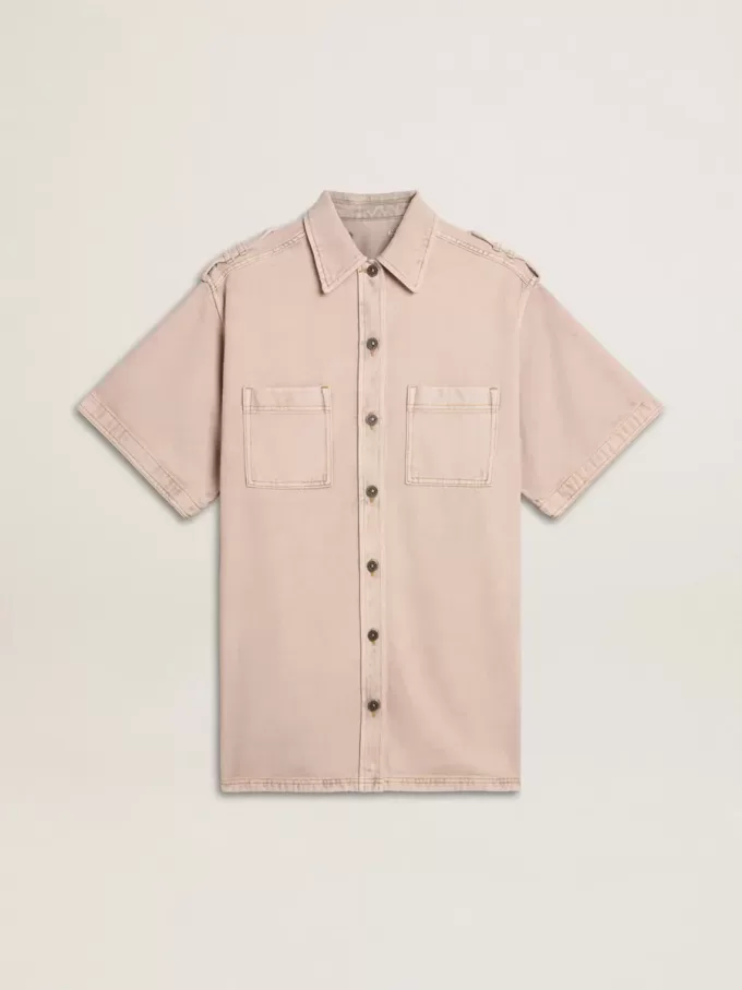 Camisa vaquera oversize para mujer teñida en rosa
