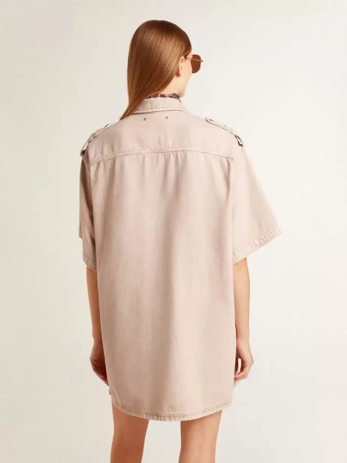 Camisa vaquera oversize para mujer teñida en rosa