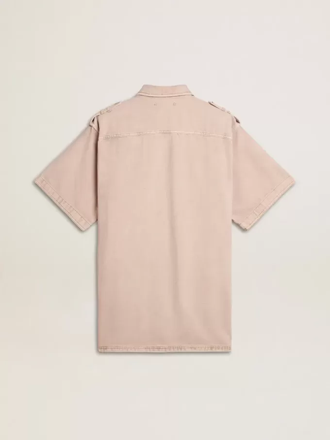 Camisa vaquera oversize para mujer teñida en rosa