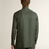 Camisa verde oscuro para hombre con rayas verticales
