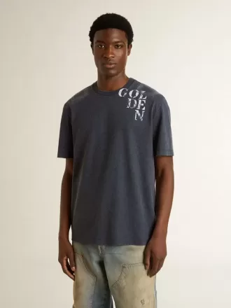 Camiseta azul para hombre con estampado blanco