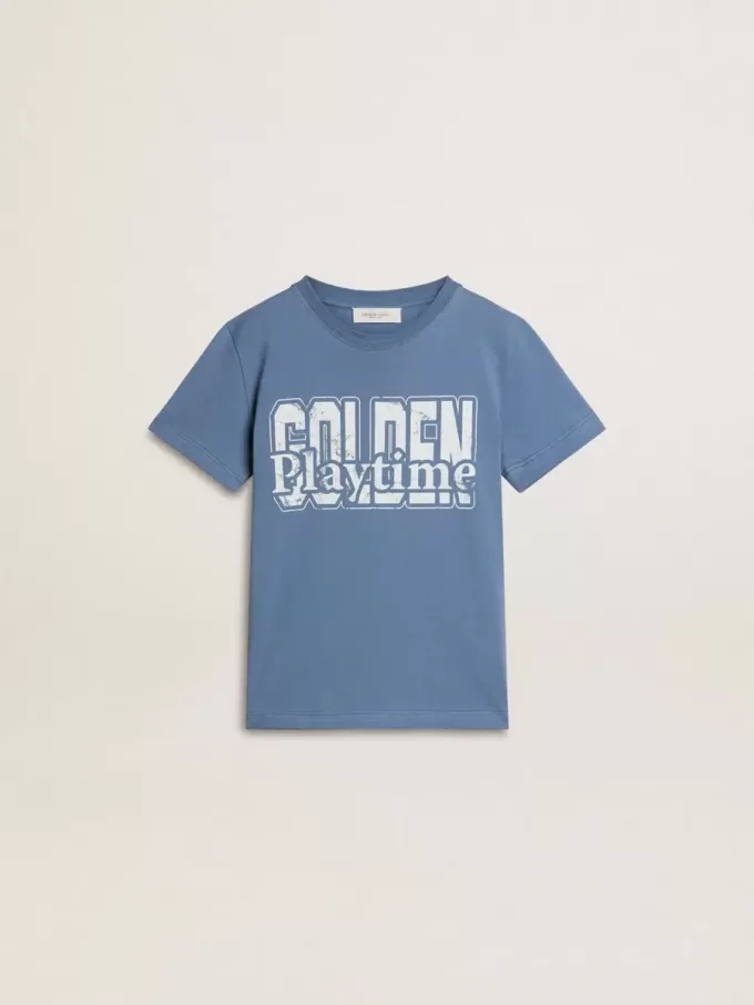 Camiseta azul para niño con estampado blanco Camiseta azul para niño con estampado blanco
