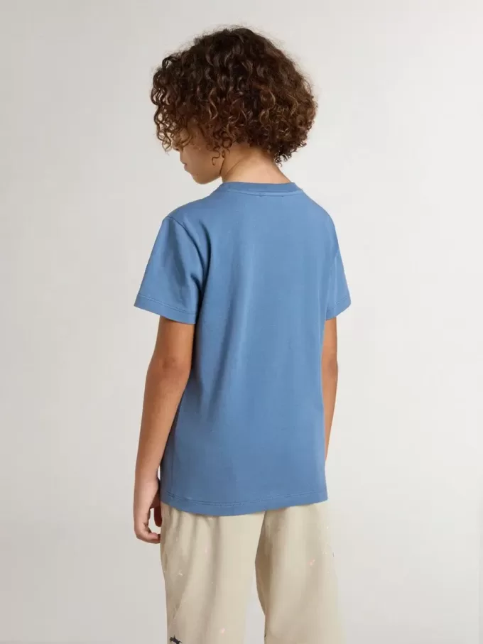 Camiseta azul para niño con estampado blanco Camiseta azul para niño con estampado blanco