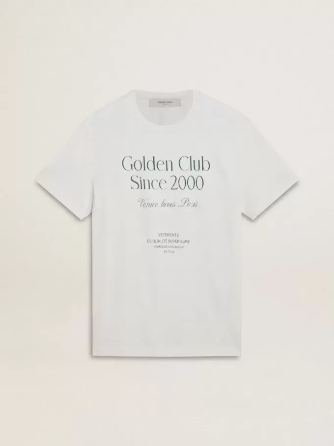 Camiseta blanca de algodón para hombre con estampado verde