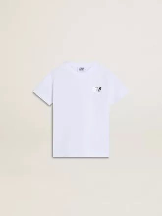 Camiseta blanca de algodón para niños con estampado plateado