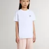 Camiseta blanca de algodón para niños con estampado plateado Camiseta blanca de algodón para niños con estampado plateado