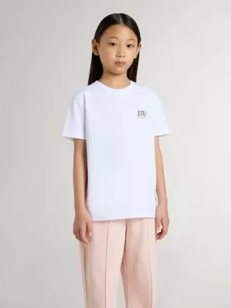 Camiseta blanca de algodón para niños con estampado plateado