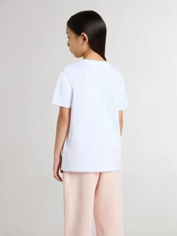 Camiseta blanca de algodón para niños con estampado plateado Camiseta blanca de algodón para niños con estampado plateado