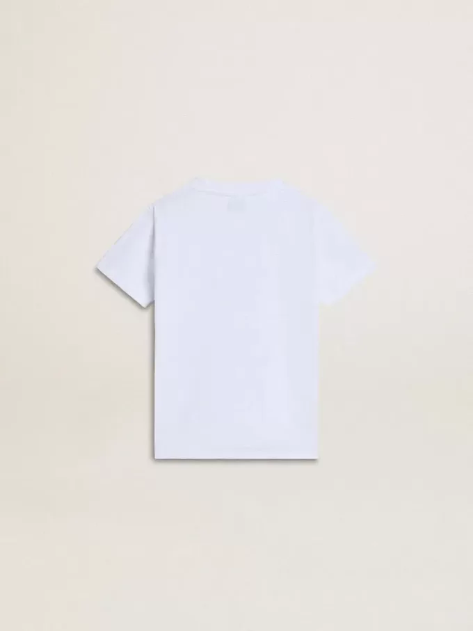 Camiseta blanca de algodón para niños con estampado plateado Camiseta blanca de algodón para niños con estampado plateado