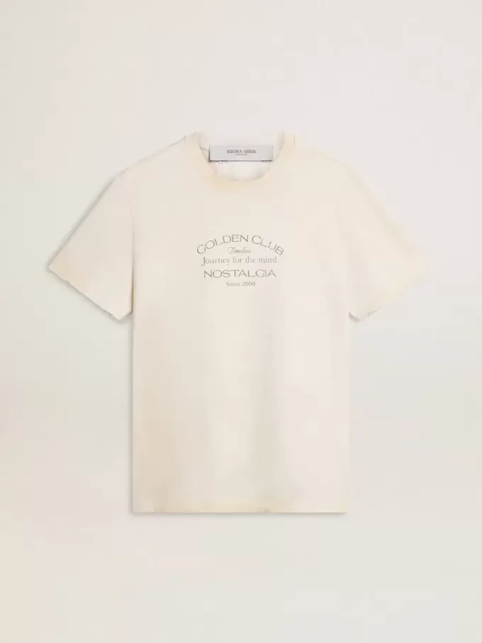 Camiseta blanca de estilo vintage para hombre con estampado en la parte delantera