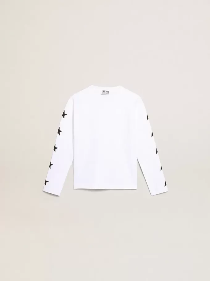 Camiseta blanca de manga larga con estrellas negras en contraste Camiseta blanca de manga larga con estrellas negras en contraste