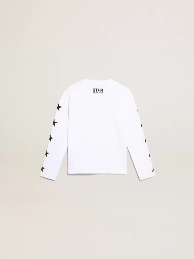 Camiseta blanca de manga larga con estrellas negras en contraste Camiseta blanca de manga larga con estrellas negras en contraste