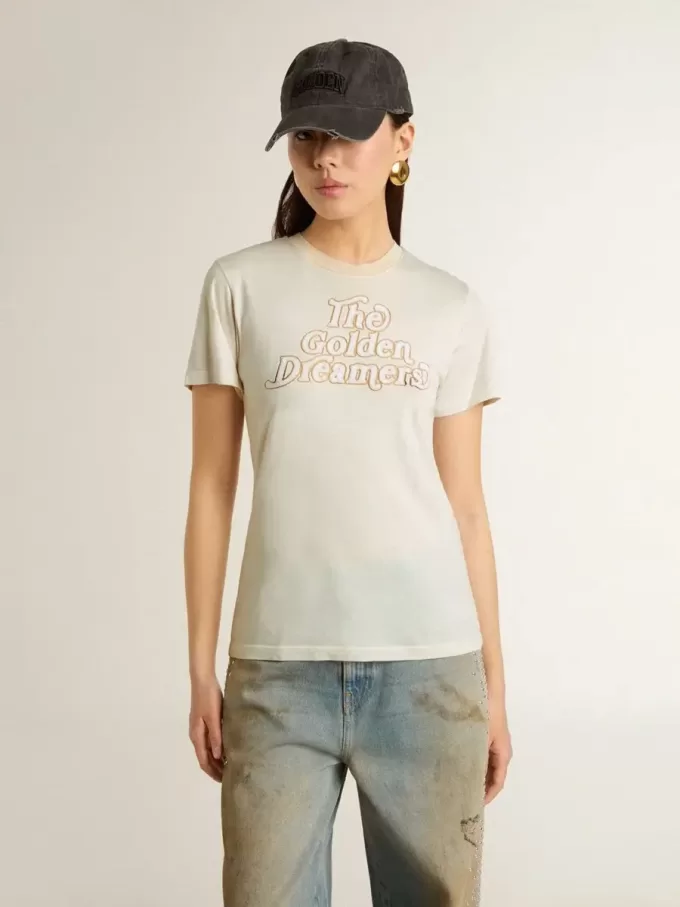 Camiseta blanca de mujer con estampado en la parte delantera