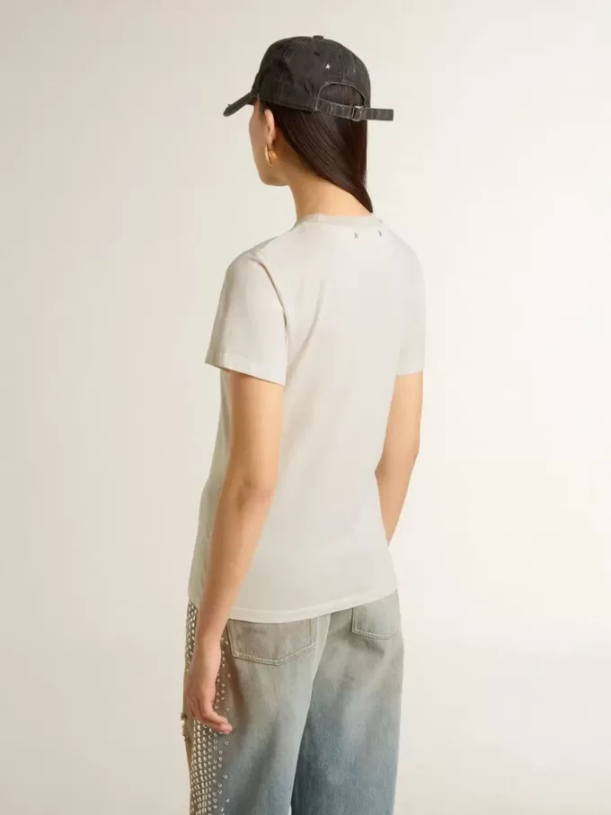 Camiseta blanca de mujer con estampado en la parte delantera