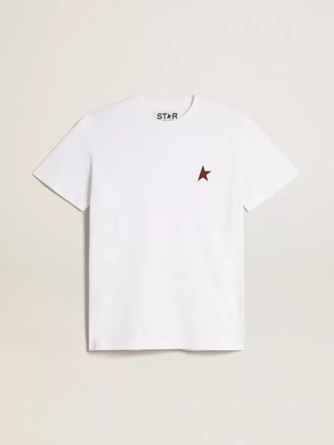 Camiseta blanca de mujer con estrella burdeos en la parte delantera