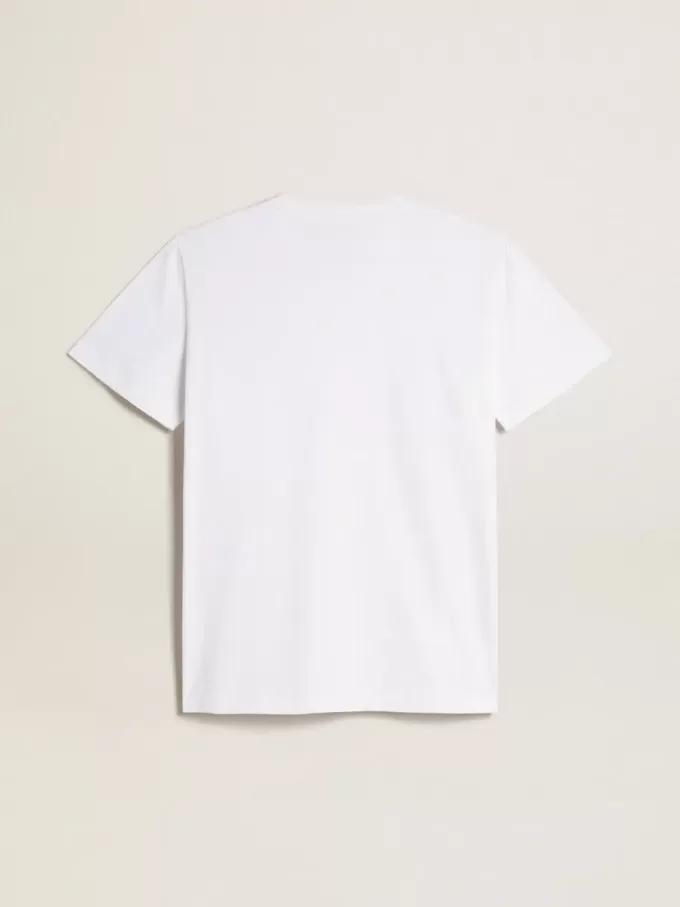 Camiseta blanca de mujer con estrella burdeos en la parte delantera